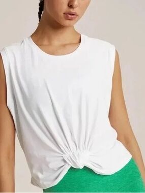 Featherweight High Tied Cropped Tank, white, size S